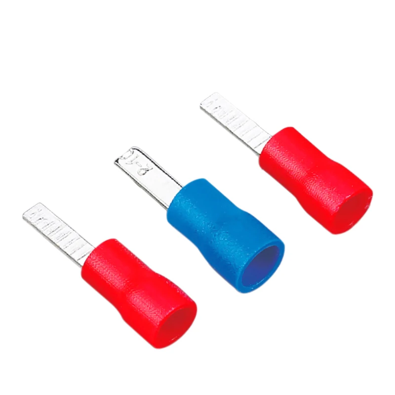 Insulated Straight Flat Red Blue Yellow Blade Connector Crimp Electrical Terminal 100 PCS