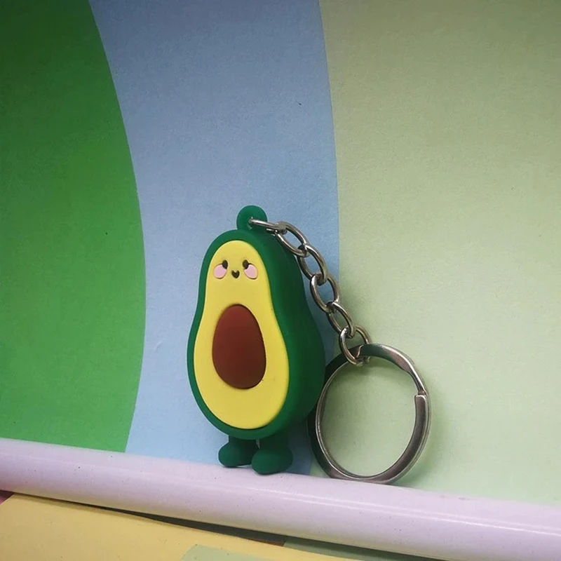Cute Green Fruit Keychain 3D Soft Resin Smiling Avocado Keychains Couple Women Men Party Car Key Accessories Gift Jewelry