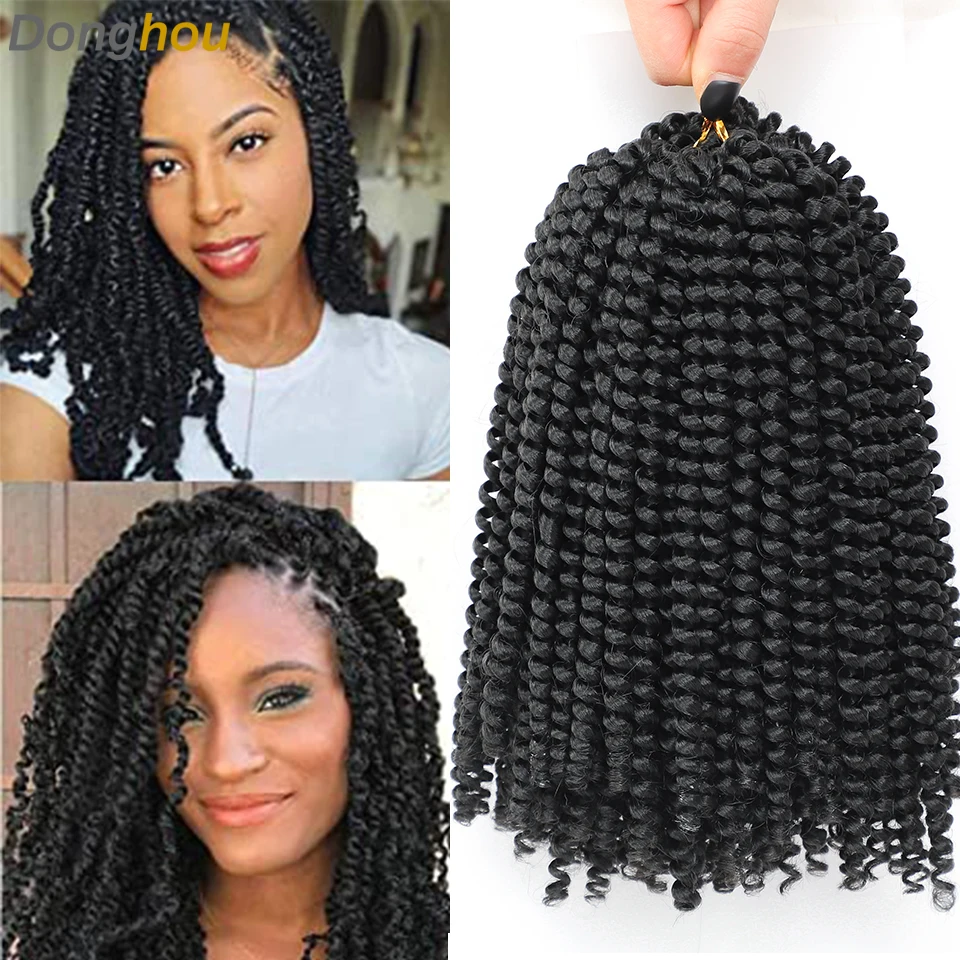 Donghou Tight 8 Inches Synthetic Spring Twist Braiding Hair For Women High Temperature Easy Installed Soft Naturel Crochet Hair