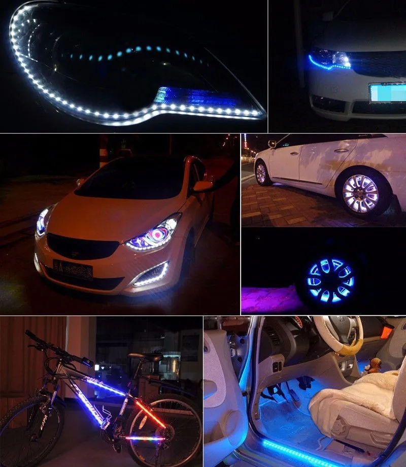 4Pcs 30cm 15-LED Car Trucks Motor Grill Flexible 6 colors Waterproof Light Strips For Car Motorcycle Decorative Soft Lights 12V