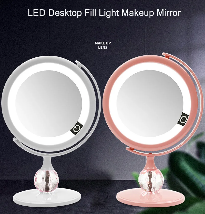 

LED Makeup Mirror With Lamp Dormitory Fill Light Desktop Dressing Mirror Female Folding Mirror Portable Small Mirror