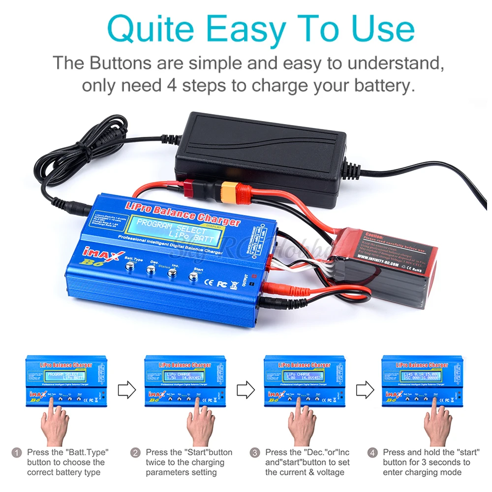 IMAX B6 80W Digital RC Lipo NiMh Battery Balance Charger/Scaricatore + AC POWER 12V 5A / 15V 6A Adattatore EU/Spina DEGLI STATI UNITI