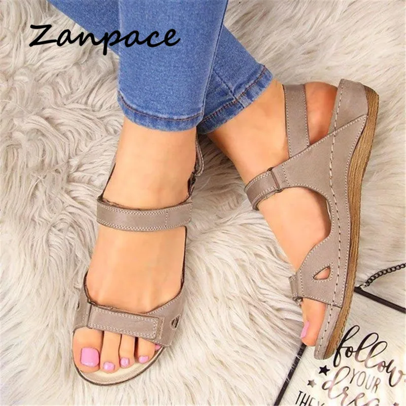 ZANPACE 2020 Women Platform Sandals Comfortable Flat Slope With Open Toe Shoes Women Beach Leisure Large Size 43 Sandals