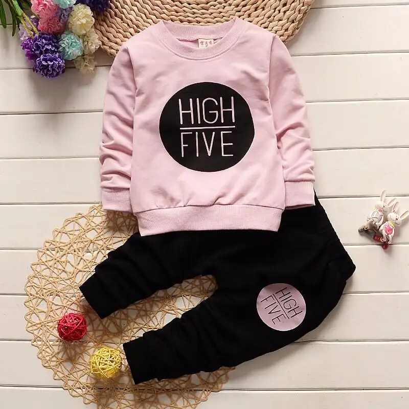 New Spring Autumn Girls Clothes Set Children Long Sleeve O-Neck Tops Pants 2pcs Kids Fashion Casual Bow For Baby Letter Outfit