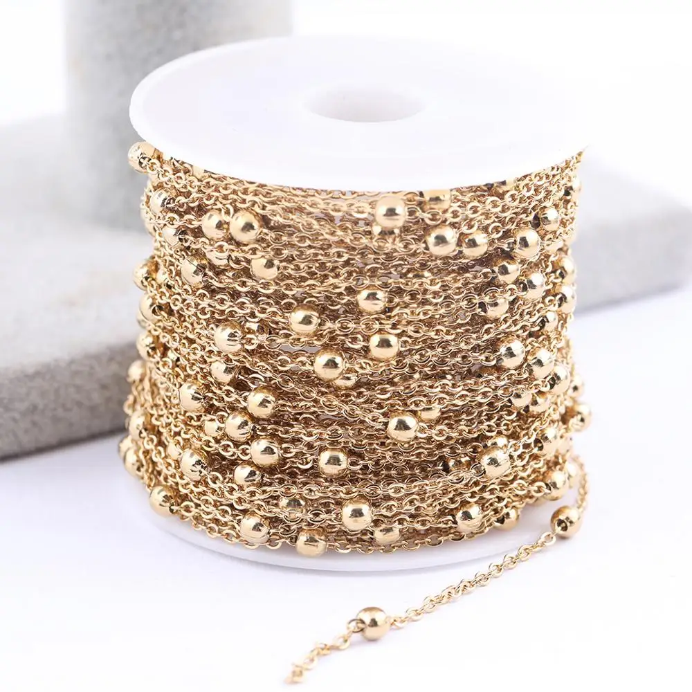 10meters/roll 3mm Ball Beaded Stainless Steel Gold Jewelry Chains For Necklace Bracelets Making Diy Earrings Supplies