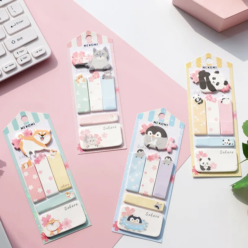 SKYSONIC Sakura Cherry Blossoms N Times Note Dog Penguin Panda Cat Memo Pads Message Paper Sticers School Stationery Supplies