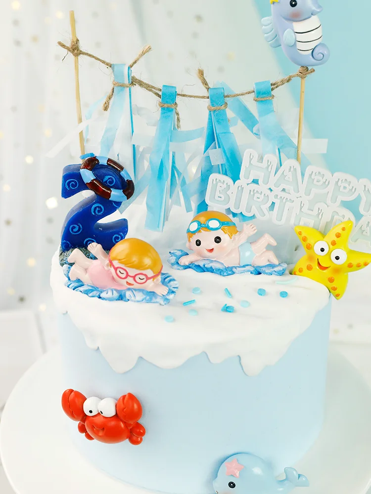 factory wholesale cake topper with various sea animal shape self-inflated foil stick resin for kids toy or party decoration