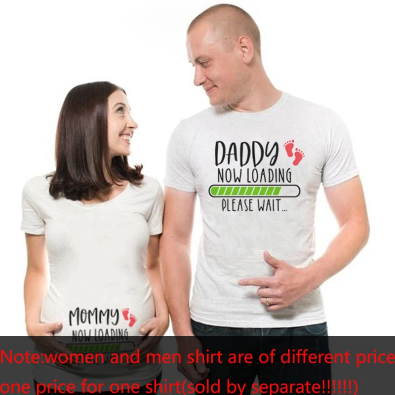 1pcs Mommy Daddy Loading Please Wait T Shirt Funny Couple Pregnant Announcement Shirts Plus Size Maternity Tshirt Family Clothes