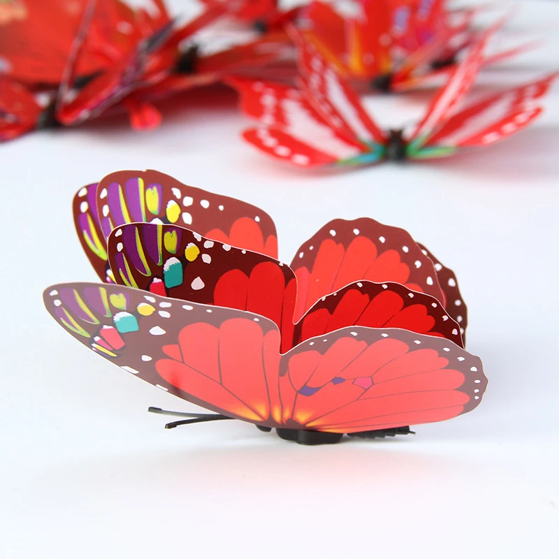 12PCS Cute 3D Elegant Red Dual Wing Butterflies Wall Sticker For Sofa Decoration TV Background Shop Background Wall Home Decor