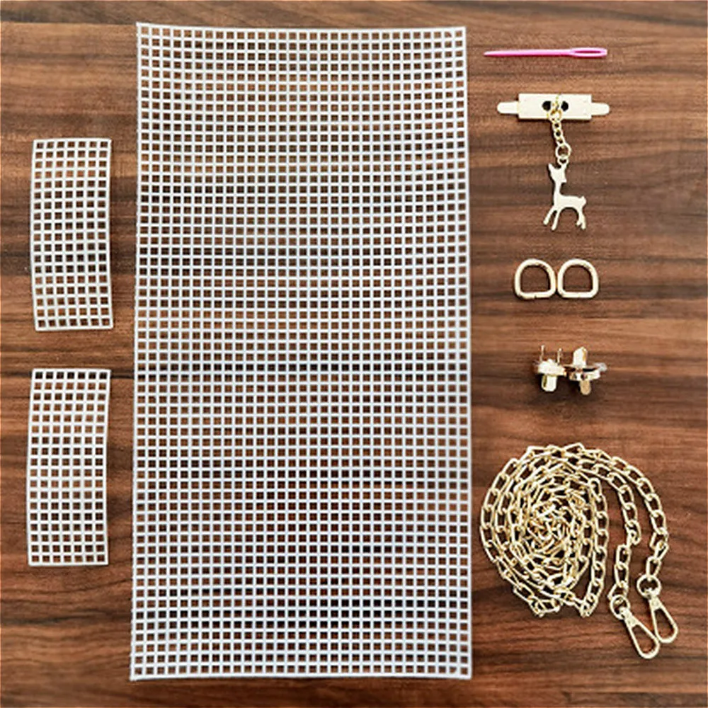 6Pcs/Set  Auxiliary Weaving Plastic Mesh With Fawn Chain Buckle Sewing Needle  Embroidery Acrylic Yarn Crafting Bag Accessories