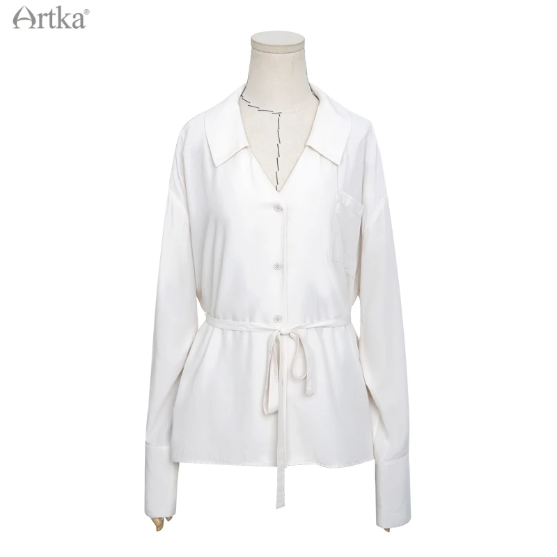 ARTKA 2021 primavera nuove donne camicetta elegante 2 colori scollo a v camicia in Chiffon manica lunga sciolto morbido camicie di raso con telai SA25110C