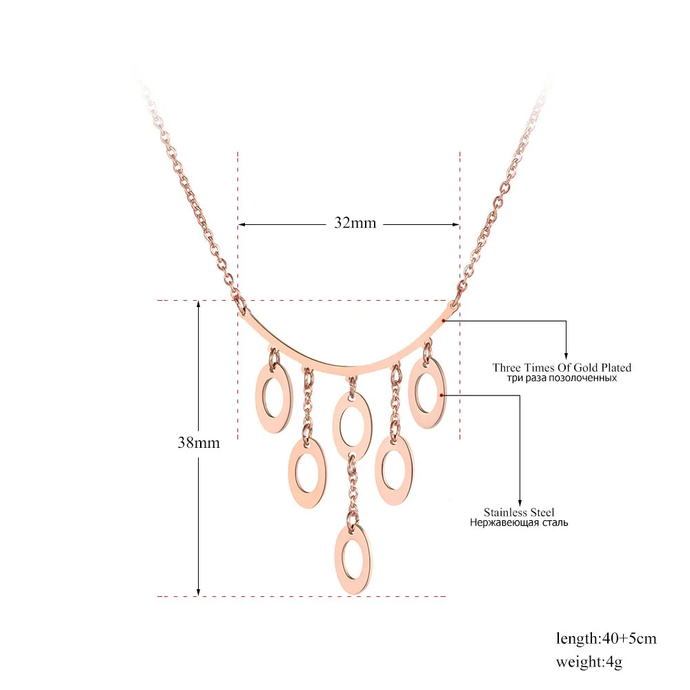 Lokaer Bohemia Titanium Stainless Steel 6Pcs Oval Geometry Pendant Necklace Jewelry Trendy Charm Necklace For Women Girls N19115