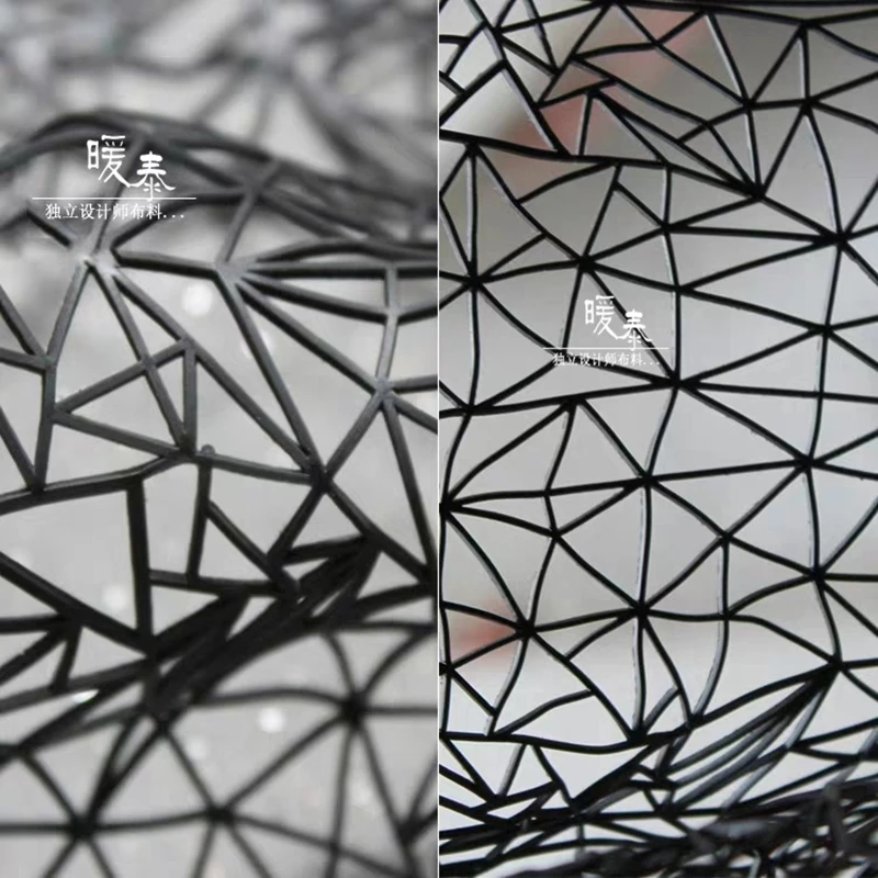 Hollow-Out PU Mesh Fabric Black DIY Pattern Patches Three-dimensional Space Design Home Art Crafts Decor Design 49*43cm