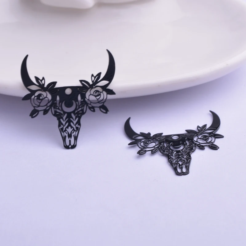 30 Stück AB6215 28*29mm Rinderschädel-Anhänger Ochsenhörner Anhänger Bulle Charm Ohrring Hängeschmuck Dekoration – Detail 10