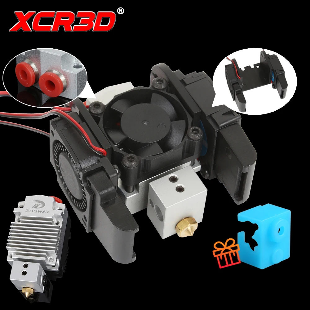 

XCR3D 3D Printer 2IN1 Dual Hotend Kit Extruder Diy All Metal Volcano V6 Nozzle Parts Cooling Fan 12V24V Accessories 1.75Filament