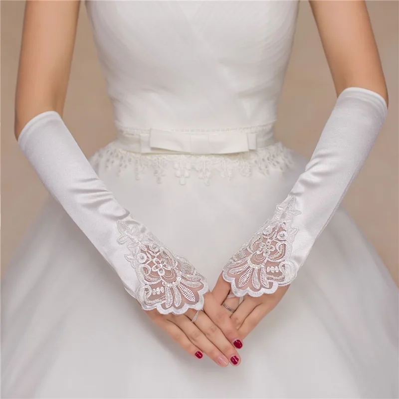 Guantes de encaje satinado para novia, accesorios de boda, liturgia, medianos, blancos, rojos y negros, novedad