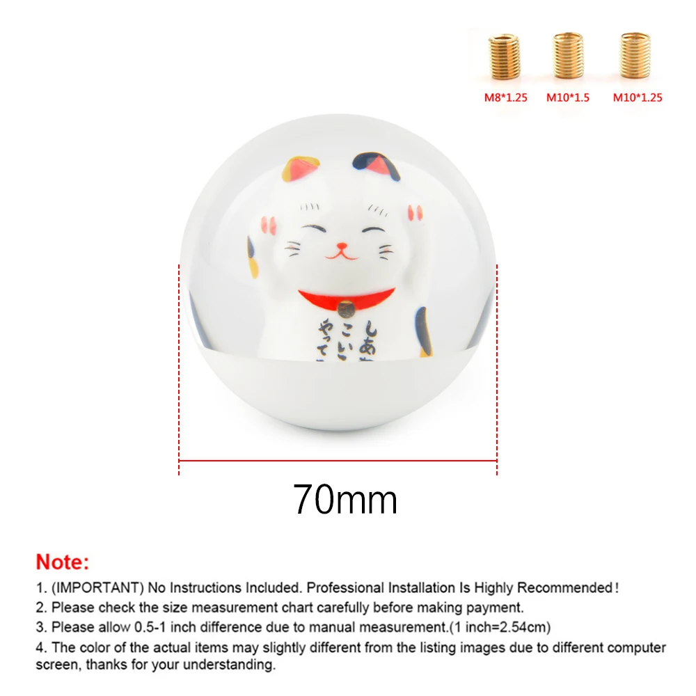 Uniwersalna gałka zmiany biegów JDM Lucky Cat 70MM przezroczysta okrągła gałka zmiany biegów z adapterami gałka zmiany biegów — zdjęcie 3