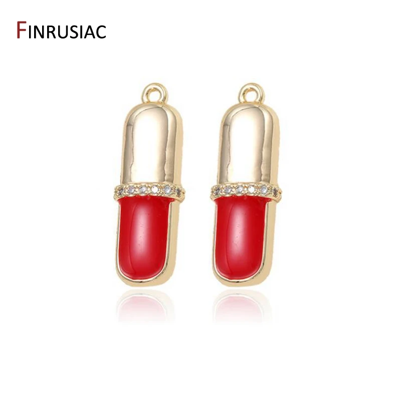 DIY Jewelry Accessories 14K Gold Plated Brass Zircon Enamel Lipstick Shape Charms Earring Necklace Pendants,Supplies For Jewelry