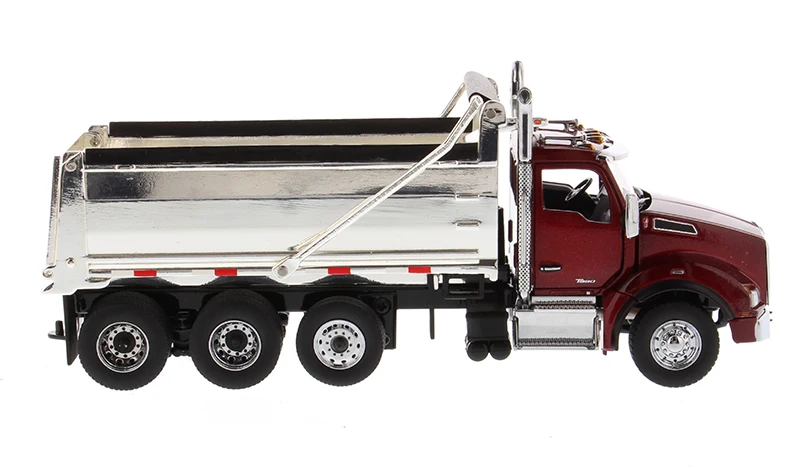 New DM 1/50 Scale Kenworth T880 SBFA Dump Truck in Radiant Red with Chrome Plated Dump Bed 71059 By Diecast Masters collection