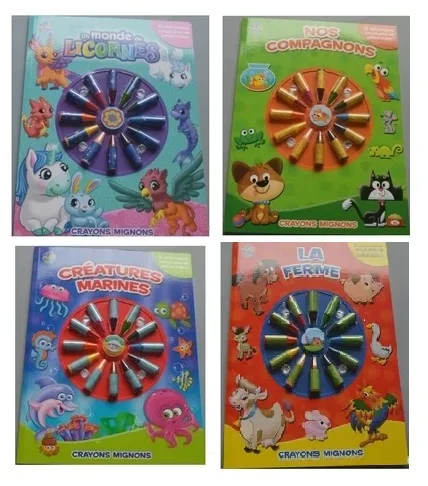 2 Books Parent Child Kids Toddler Baby French Coloring Book Picture Coloring Education Enlightenment Series Book Pen Set ge 3 up