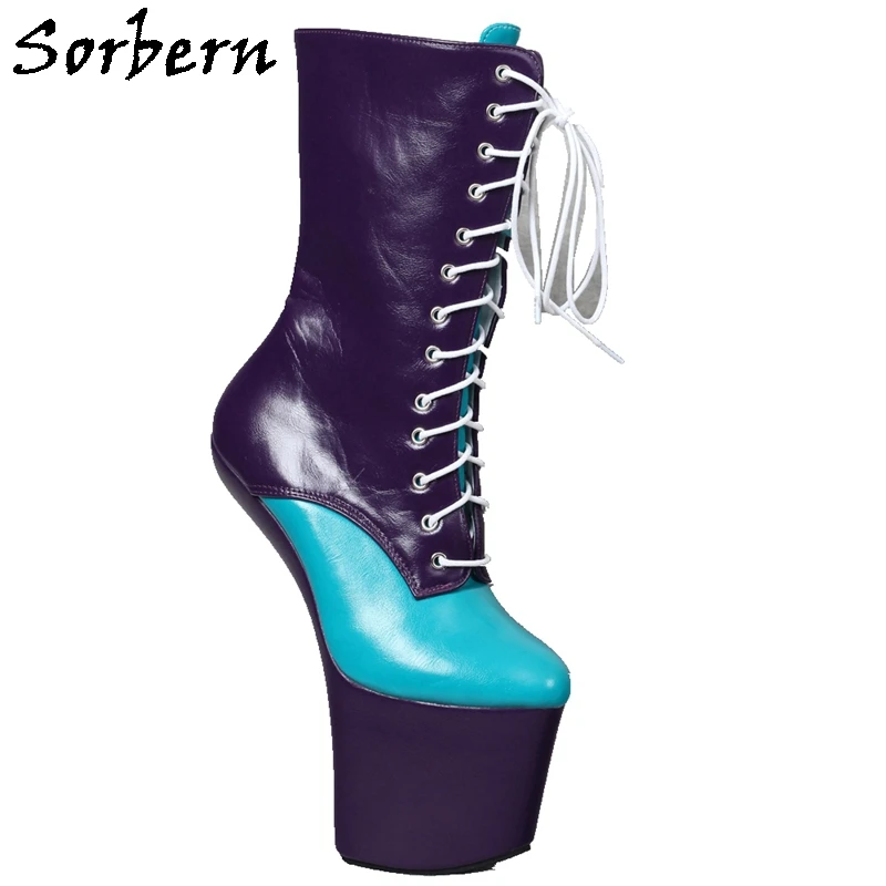 Sorbern Mix Color Heelless Boots Lace Up Thick Platform No Heel Pole Dance Stripper Heeled 2021 New Ankle High Customized Colors