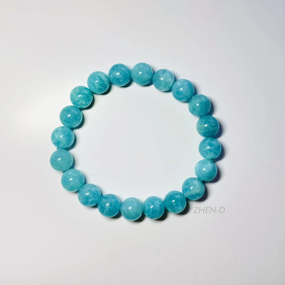 ZHEN-D Jewelry Natural Amazonite Gemstone Green Blue Gentle 10mm Round Beads Bracelet Charm Stones Gorgeous Gift for Man Woman