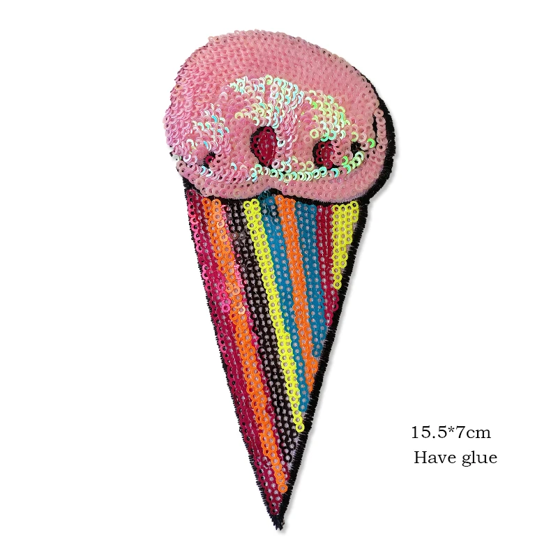 Sequins Ice Cream Patch French fries Embroidery Patch Letters Embroidered Wholesale Badges Iron on patches