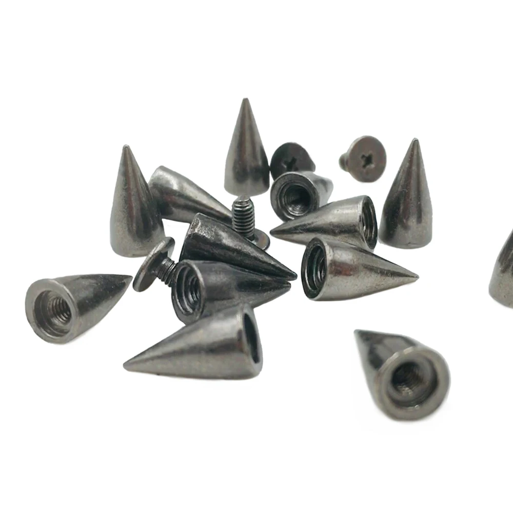 100 Stück 14mm Gun Black Konusnieten aus Metall für Lederarbeiten, DIY-Bastelarbeiten, coole Punk-Nieten für Kleidung, Taschen, Gürtel, Haustierhalsbänder – Detail 2