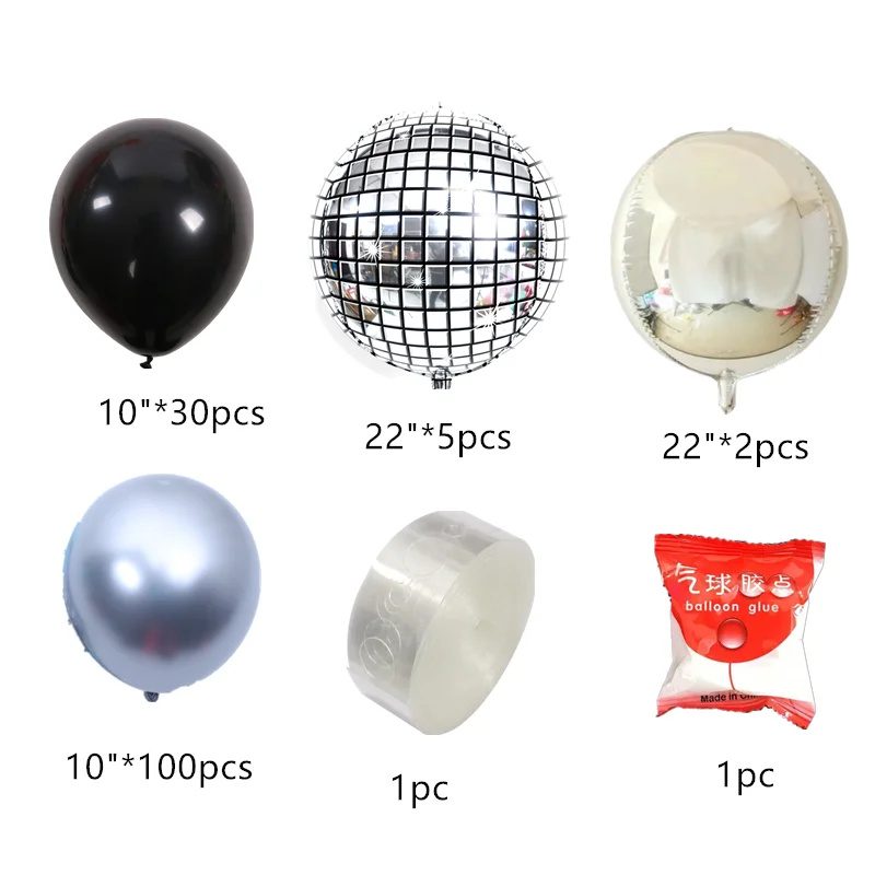 139pcs/Set 22inch New Silver 4D Laser Disco Balloon Garland Kits Birthday Wedding Bar Party Decoration Round Globos Kids Gift