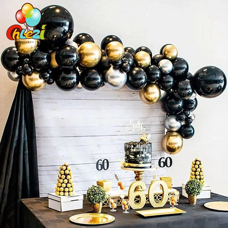 63pcs Metallic gold black latex Balloon chain set 32'' 4D gold ballon Wedding Birthday party decor Adult Kids globos baby shower