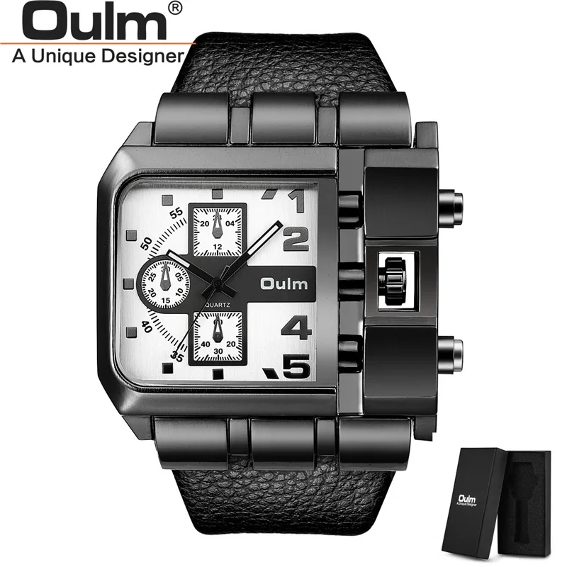 

Oulm 3364 Leather Watches Men Luxury Brand Big Dial Unique Watch Built-in Button Sport Male Quartz Clock relogio masculino