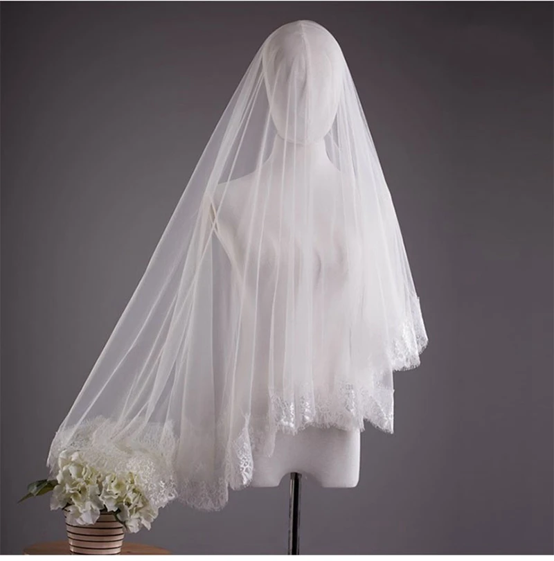 New Arrival koronkowe krawędzie welony ślubne Velo de novia Matrimonio akcesoria ślubne czarne welony brides Ivory welon ślubny