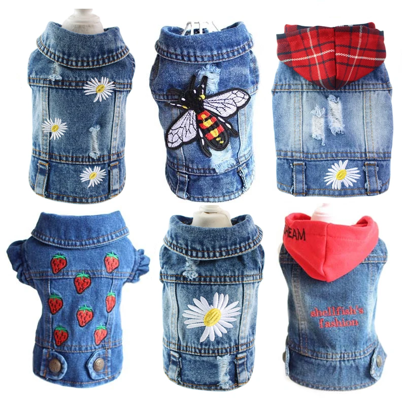 Fashion Cowboy Dog Vest Denim Dog Clothes Jacket Clothing for Dogs Casual Jeans for Dachshund Bichon Shih Tzu Pitbull