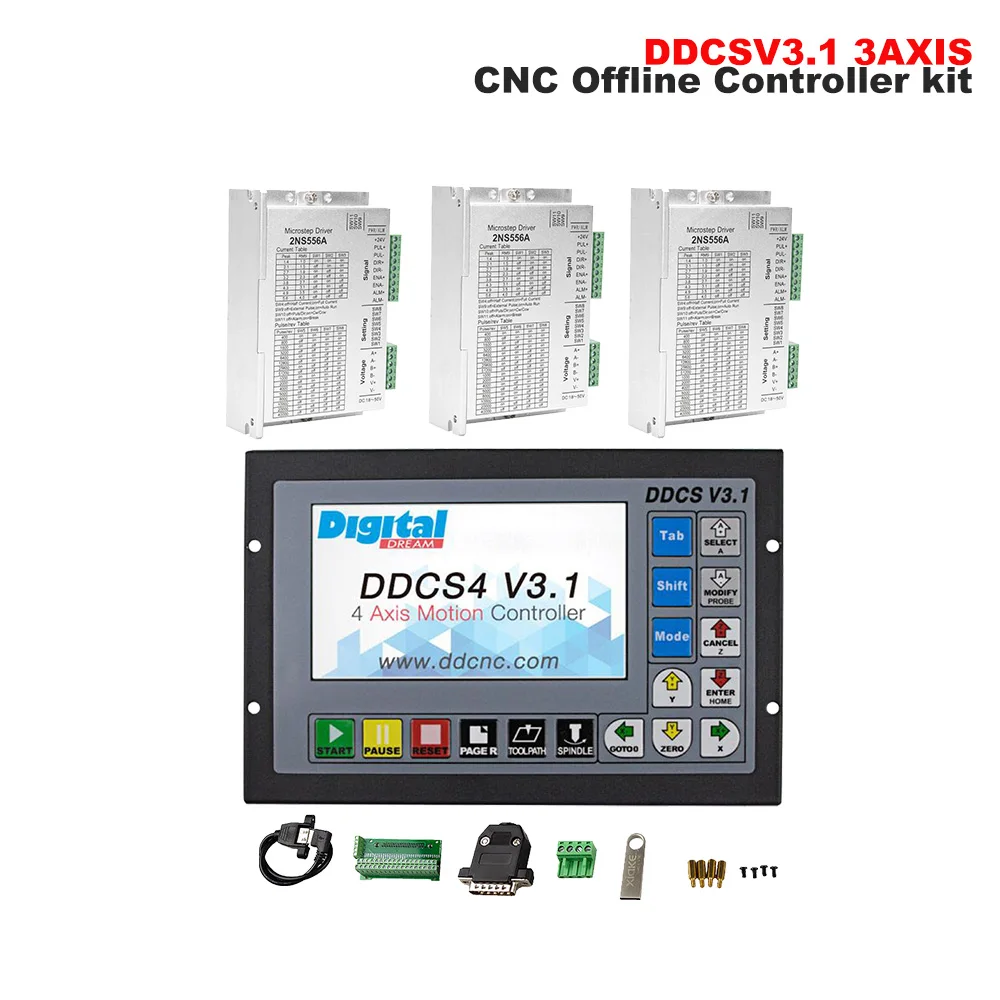 CNC Router 3/4axis Kit 1pcs Offline Controller 500KHz G-Code DDCSV3.1 + Stepper Motors Drives 2NS556A For 3NM NEMA23/34 motor