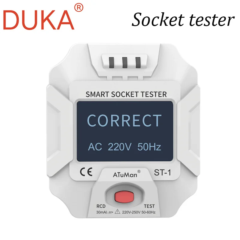 

2021 DUKA Outlet Tester with Voltage 90-250V Socket Tester Automatic Electric Circuit Polarity Voltage Detector Breaker Finder