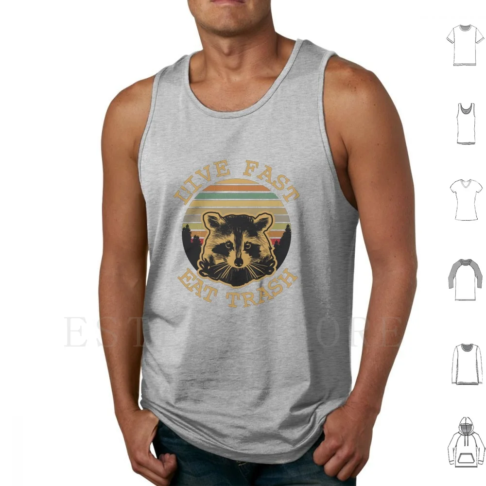 Live Fast Eat Trash camisetas sin mangas chaleco algodón mapache comer basura Panda Live Fast Racoon Vintage mapache cohete