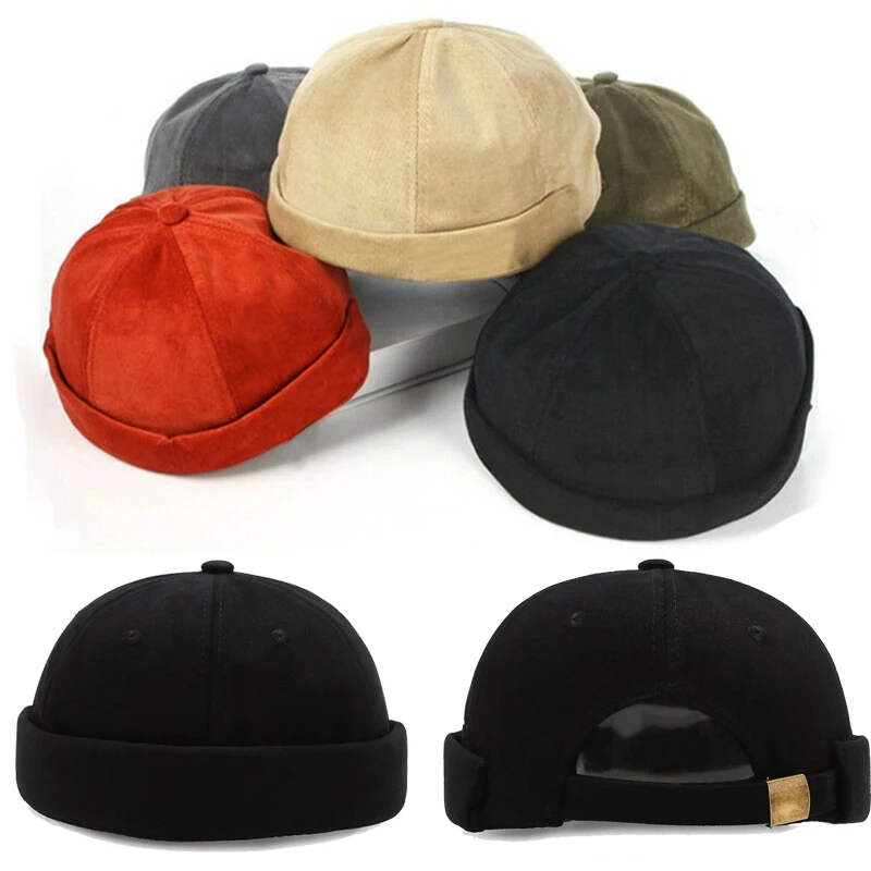 

New Vintage Cotton Dome Hat Mens Solid Color Velvet Beanies for Men Sailor Crimping Brimless Skull Caps Casual Hip Hop Melon Cap