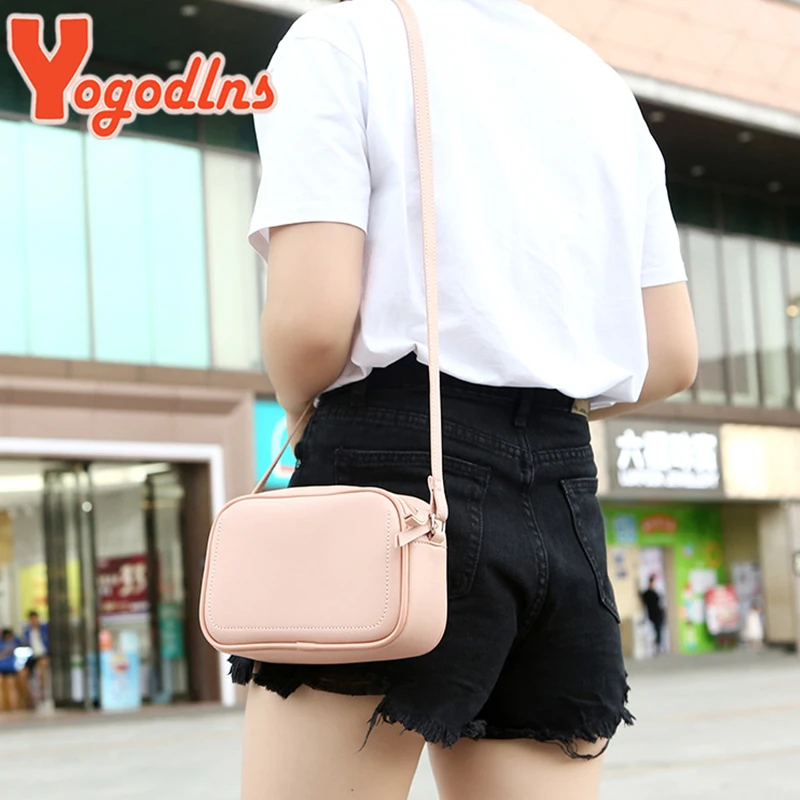 Yogodlns Sling Shoulder Bags PU Leather Vintage Crossbody Bags Women High Quality small square solid color purse for summer