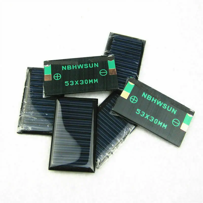 10Pcs/Lot 5V 30mA 53X30mm Micro Mini Small Power Solar Cells Panel For DIY Toy, 3.6V Battery Solar Light Solar Cell Solar Panels