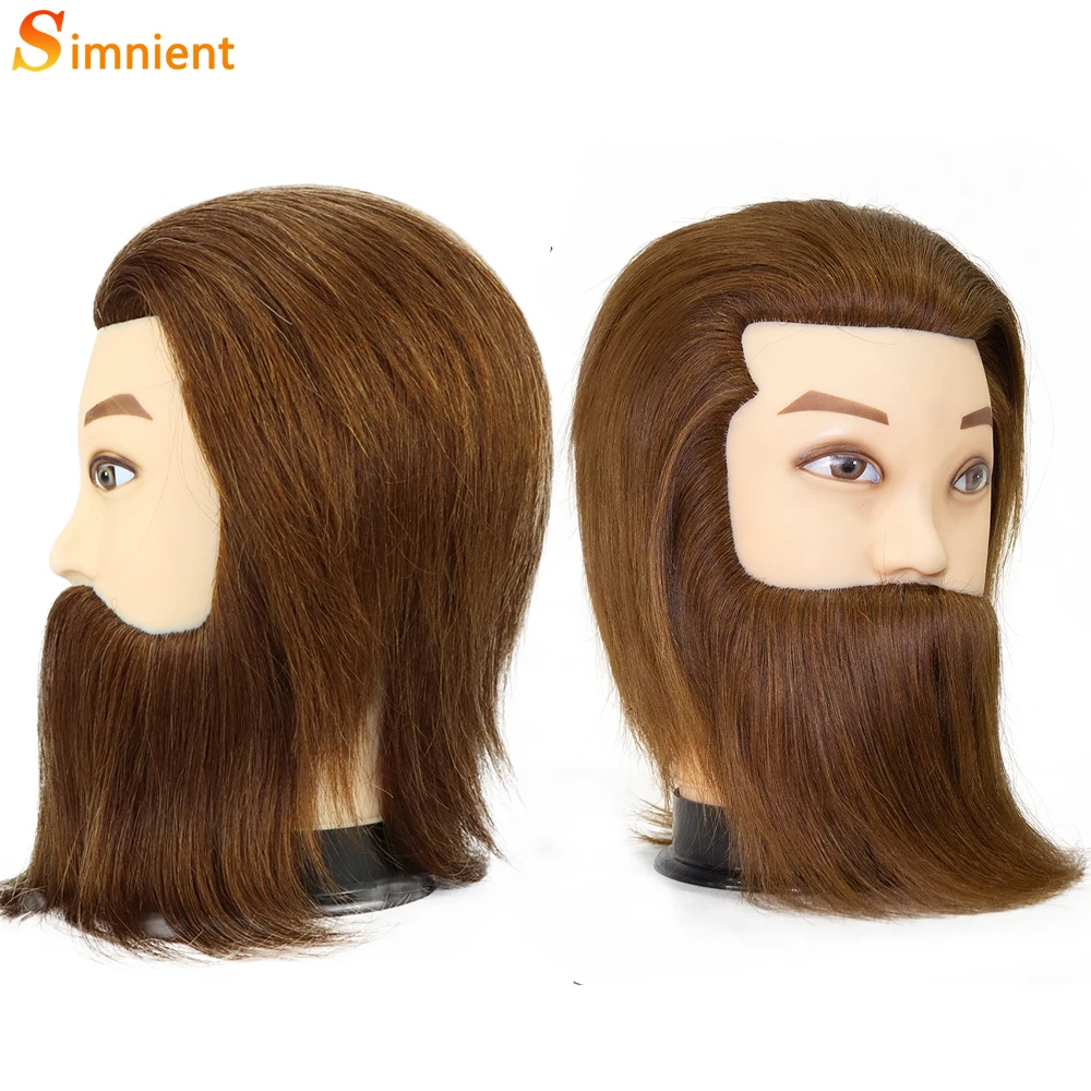 100% Human Hair Male Mannequin Head With Hair Beard Practice Manikin Hairdresser Cosmetology Training Doll Head For Hair Styling