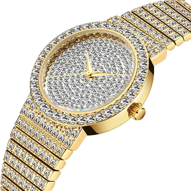 

Men's Watches Men Bling Iced Out Shining CZ Quartz Wristwatch Hip Hop Luxury Brand Man Watch 18K Gold Waterproof Watch Jewelry