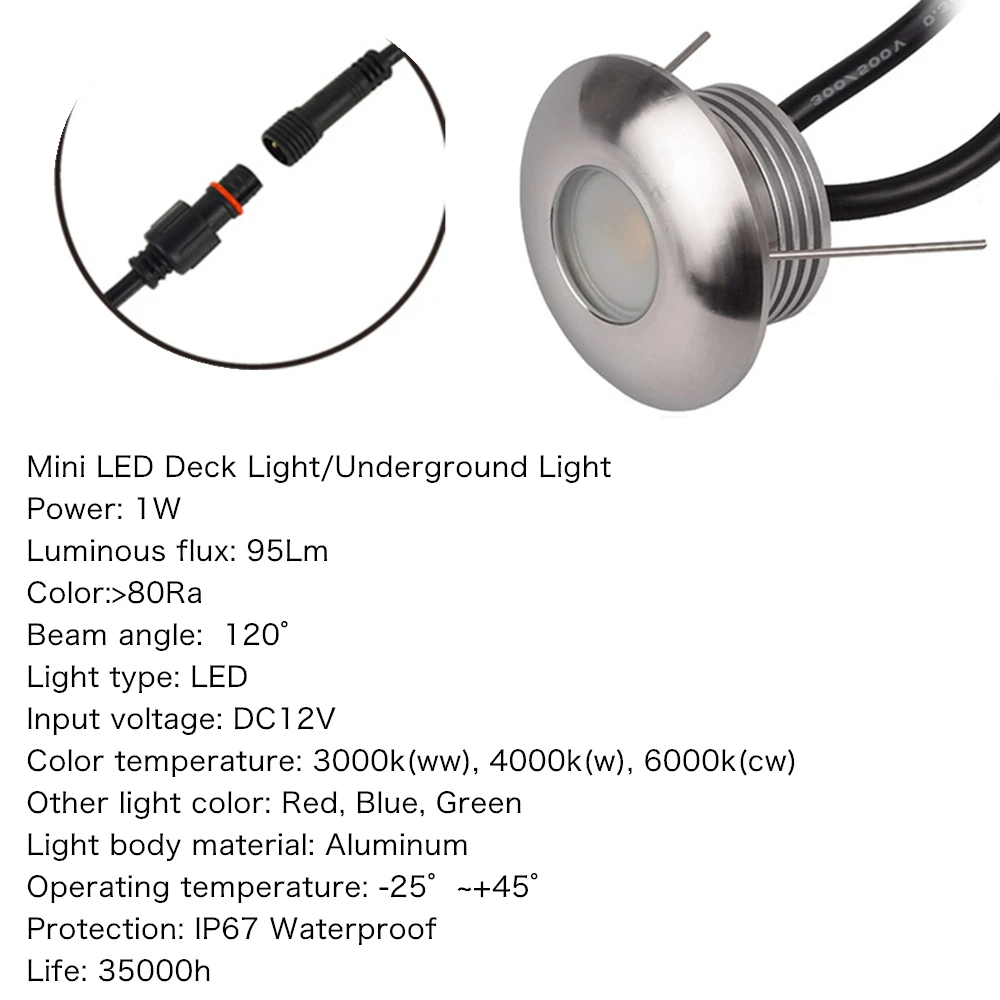 LED 데크 조명, IP67 방수 매입형 지하 램프, 야외 정원 마당 계단 파티오 통로 조경 스포트라이트, DC12V, 1W