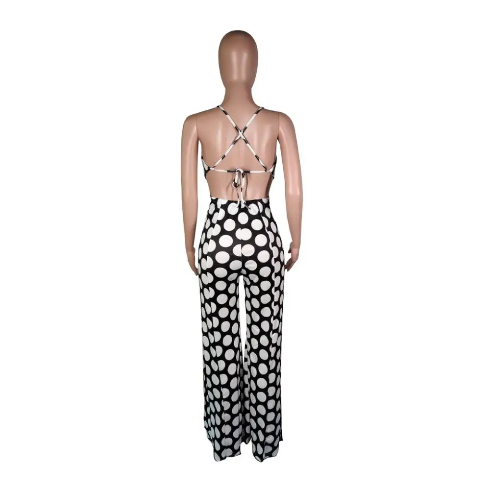 BKLD Jumpsuit Women Dot Sling 2019 Summer Clubwear Elegant Playsuit Rompers Sexy Backless Split Wide Leg Pants Jumpsuit Female