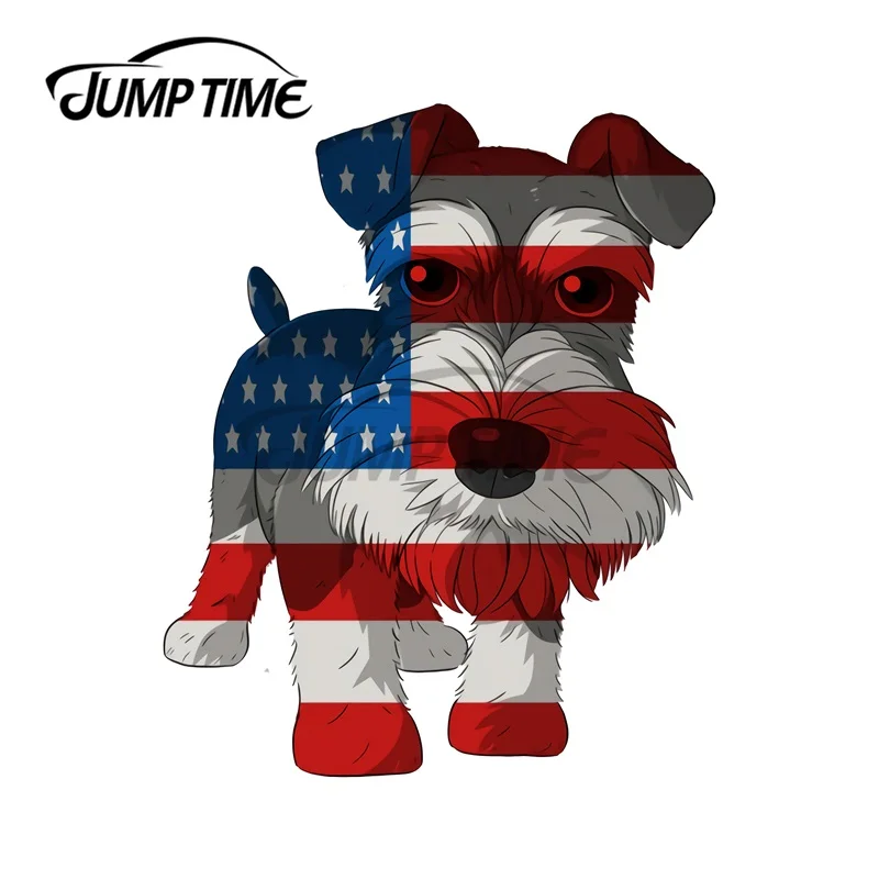 JumpTime 13 x 8.8cm Miniature Schnauzer 4th of July Patriotic Uncle Sam Funny Car Stickers Waterproof Windows Bumper Dog Decor