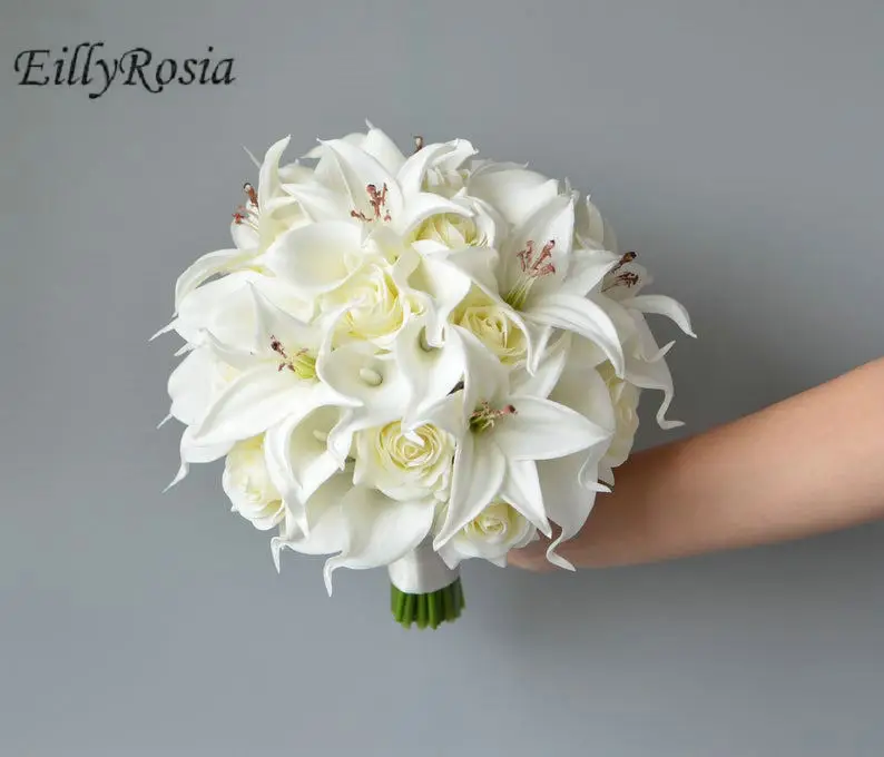 Cream White Wedding Bouquet for Bride Lily Roses Simple Design Bridesmaid Bouquet Fleur Artificielle matrimonio blumen