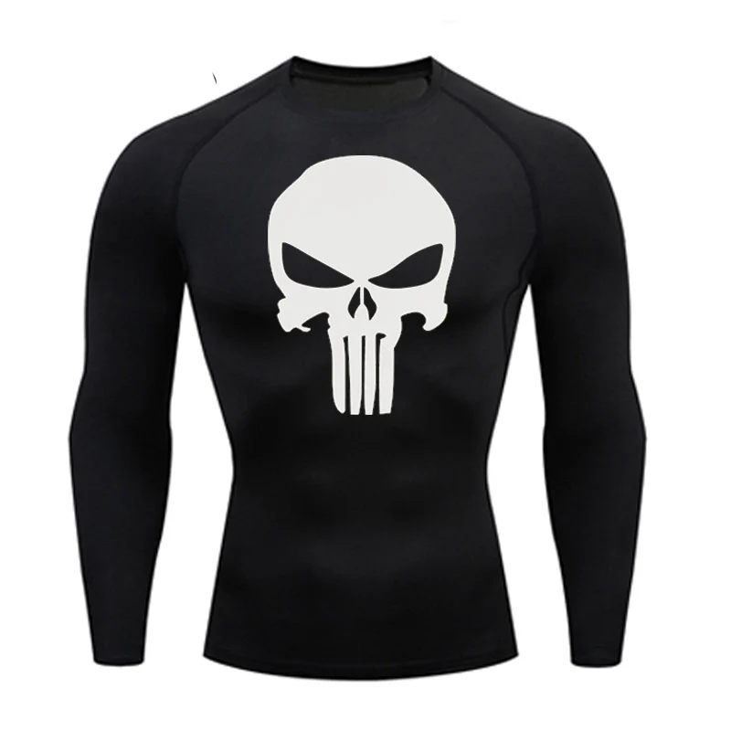 Compression Sports T-shirt Skull Men's Rashgarda MMA Long sleeves Shirt Quick Drying Sun Protection Second Skin Fitness T-Shirt