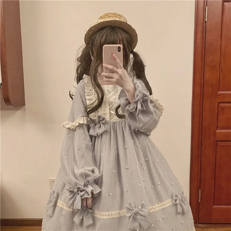 Sweet princess lolita dress vintage falbala bowknot lantern sleeve high waist victorian dress kawaii girl gothic lolita op loli