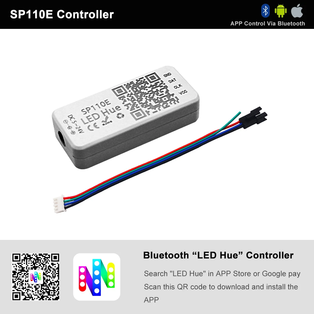 SP110E Bluetooth Smart Led Mini Controller For WS2812(WS2812B) WS2811 SK6812 WS2815 WS2813 RGB RGBW Pixel Light Full Color Strip