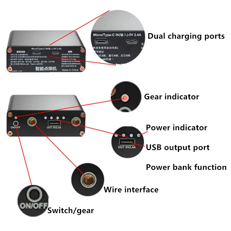 Micro/Type-C Recharge portable diy18650 lithium battery spot welding machine butt welding machine 0.2mm nickel sheet power bank