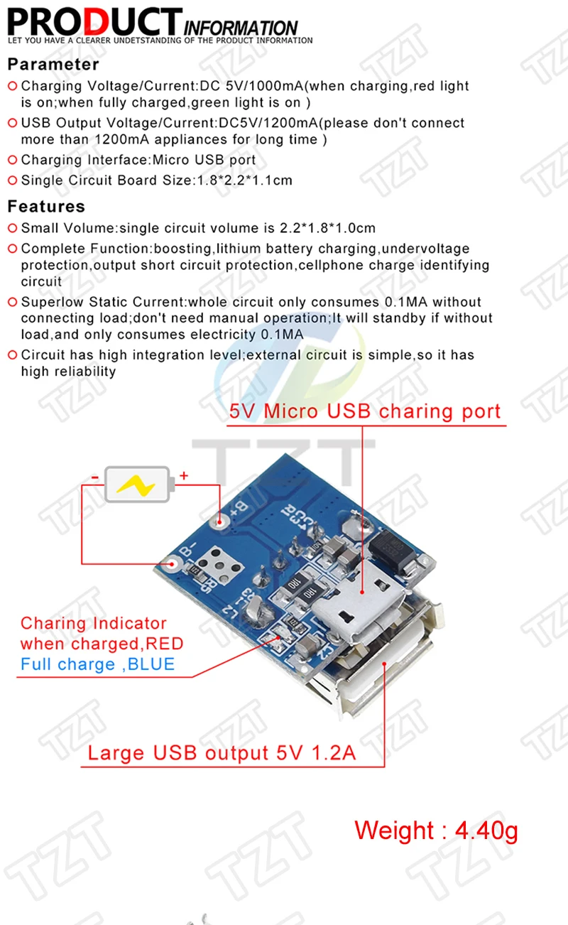 TZT Typ-C / Micro USB 5V 1A 2A Boost Converter Step-Up Power Modul Mobile Power Bank Zubehör mit Schutz LED Anzeige – Detail 7